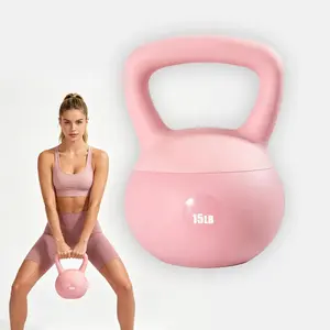 Ladies Beginner Full Body Exercise Vinyl Soft Kettlebell Set 10LB 15LB 20LB, Shock Resistant Anti-Impact Home Workout Weights