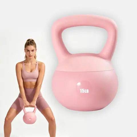 Soft Vinyl Kettlebell Set - 10lb, 15lb, 20lb Shock-Absorbing Non-Slip Home Workout Weights for Women, Beginner Full-Body Strength Training, Squats & Core Exercises