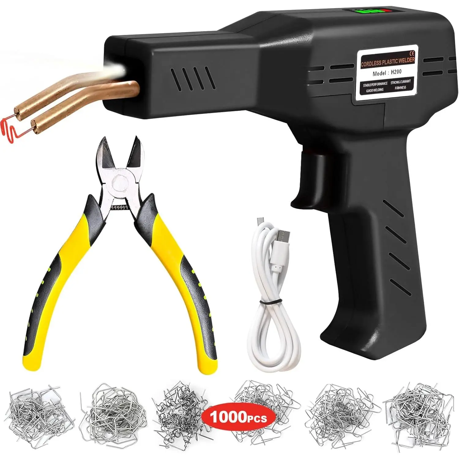 Upgraded 220W Cordless Plastic Welder, 1000PCS Staples, USB Rechargeable Cordless Car Bumper Repair Kit with 5000mAh Battery,Hot Stapler Kit, Plastic Welding Kit, Plastic Repair Kit