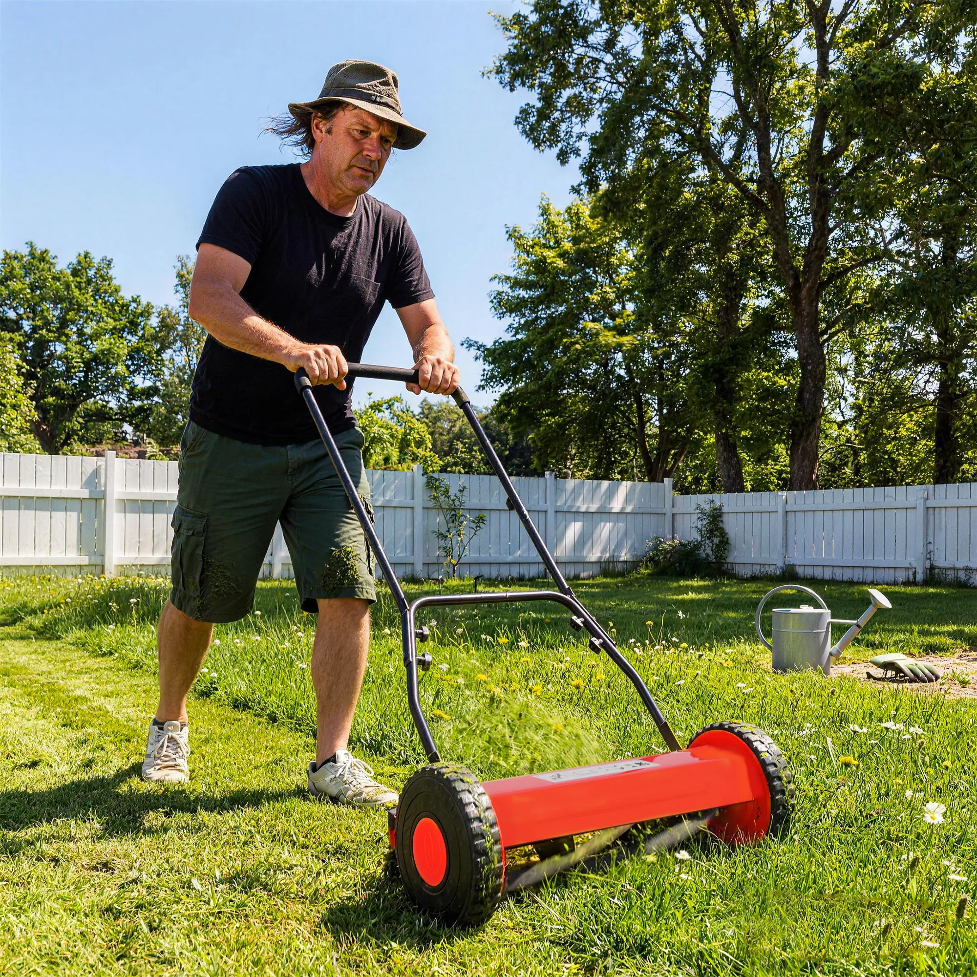 Summervibes Flash sale tool items Quiet Eco-Friendly 5-Blade Reel Lawn Mower – 14-Inch Manual Push Grass Cutter, Adjustable Cutting Height, Lightweight & Easy Assembly for Small/Medium Yards, Compact Storage – Red | 14 inch