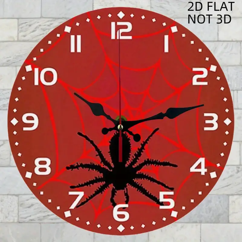 1 Gothic Spider Web Wall Clock - Red and Black Modern Minimalist Design, Large Easy-to-Read White Numerals - Silent Non-Ticking Quartz Movement - Batteries Not Included - Suitable for Living Room, Bedroom, Office, Halloween Decoration - Spider Web Decorat