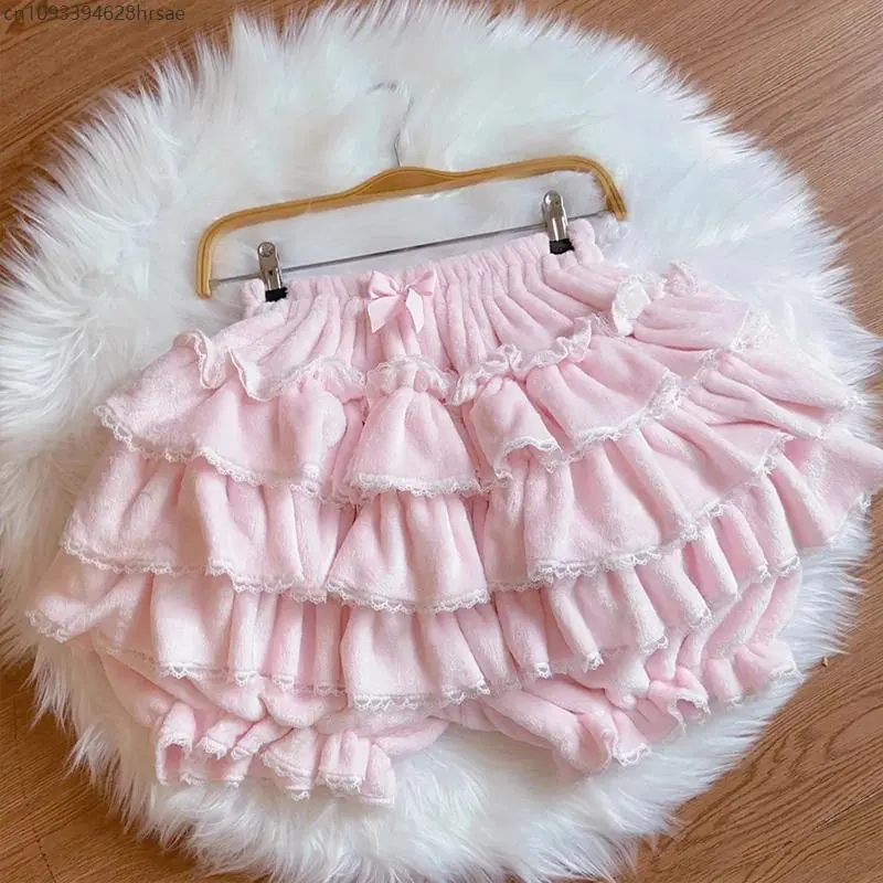 Layered Ruffle Pumpkin Pants Lantern Shorts   Sweet Lolita Bloomers Autumn Winter JK Velvet Shorts Cake Skirts Safety Panties
