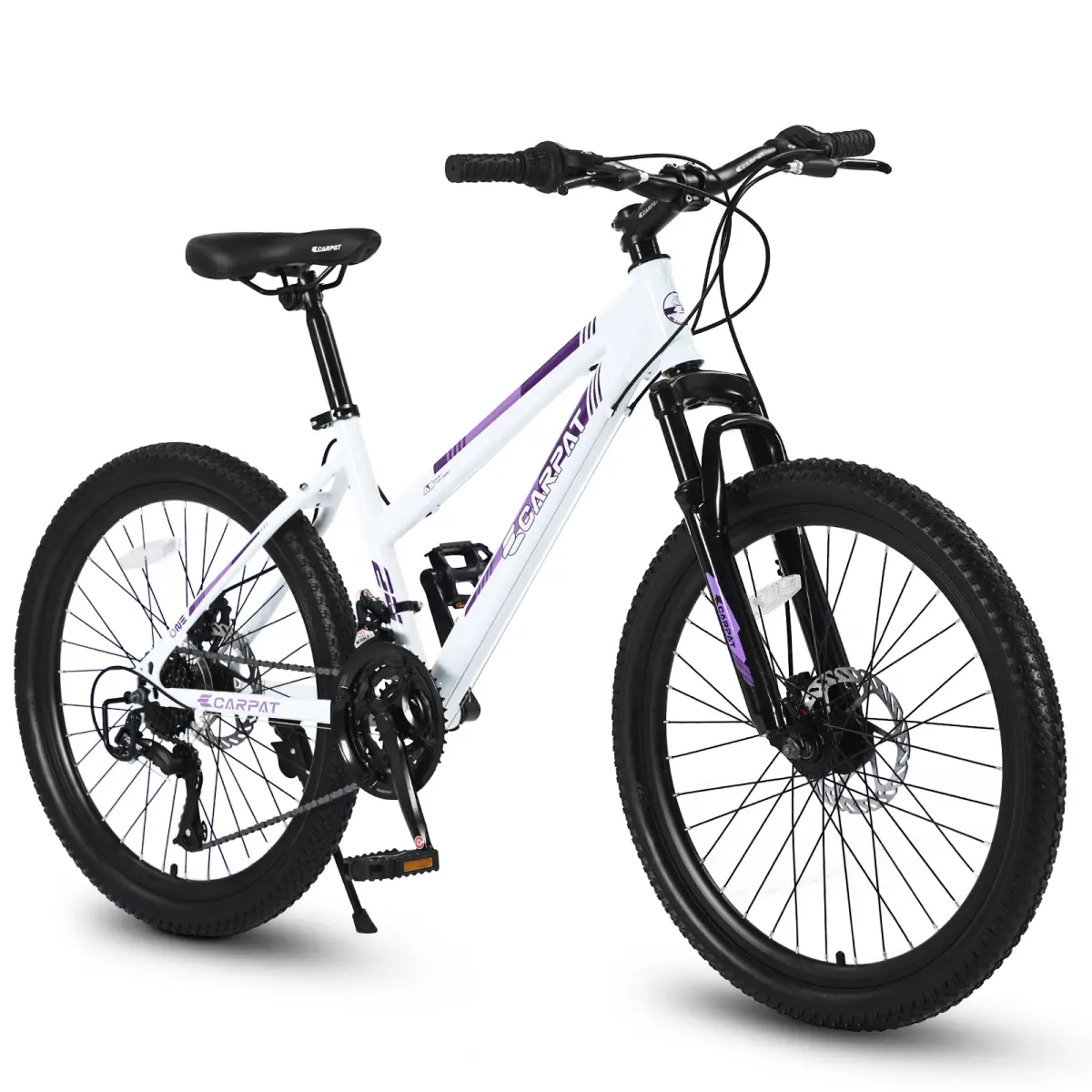 AobtkelS24103 24 inch Mountain Bike for Teenagers Girls Women, Shimano 21 Speeds with Dual Disc Brakes and 100mm Front Suspension, White/Pink