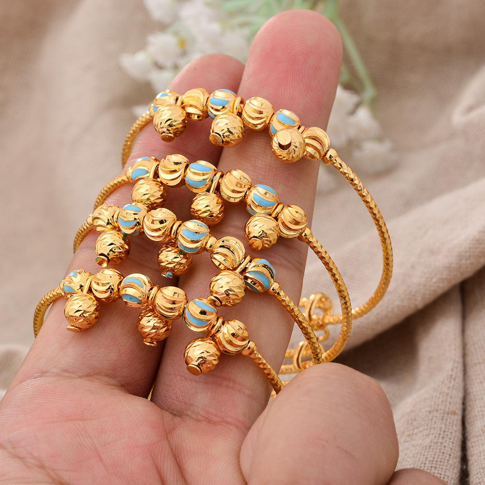 4pcs Baby Bangles Heart  Dubai Gold Color Bangles Kids Bracelet Luxury Bracelet Dubai Bangles Child Jewelry Birthday Present