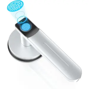 Door Lock,Door knob with Handle,Biometric Door knob,Room Door Lock for Bedroom/Office (Silver)