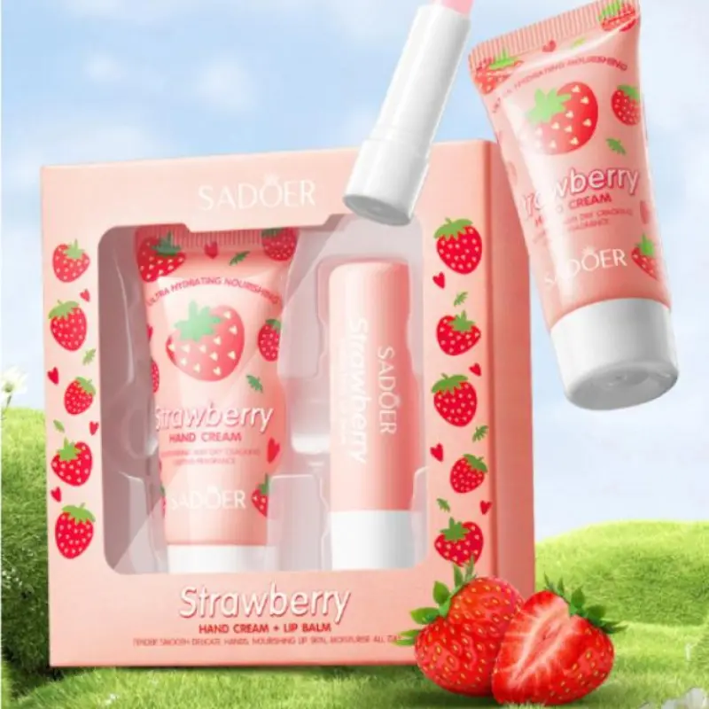 Finds Fruit Series Hand Cream Hydrating Lip Care Lip Balm Combo Pack 3 Flavors Avocado Peach Strawberry Nourishing Repair Dry Cracked Skin Pocket Size Day Night Lip Hand Treatment Gift For Ladies Lip Product Daily Lip Care