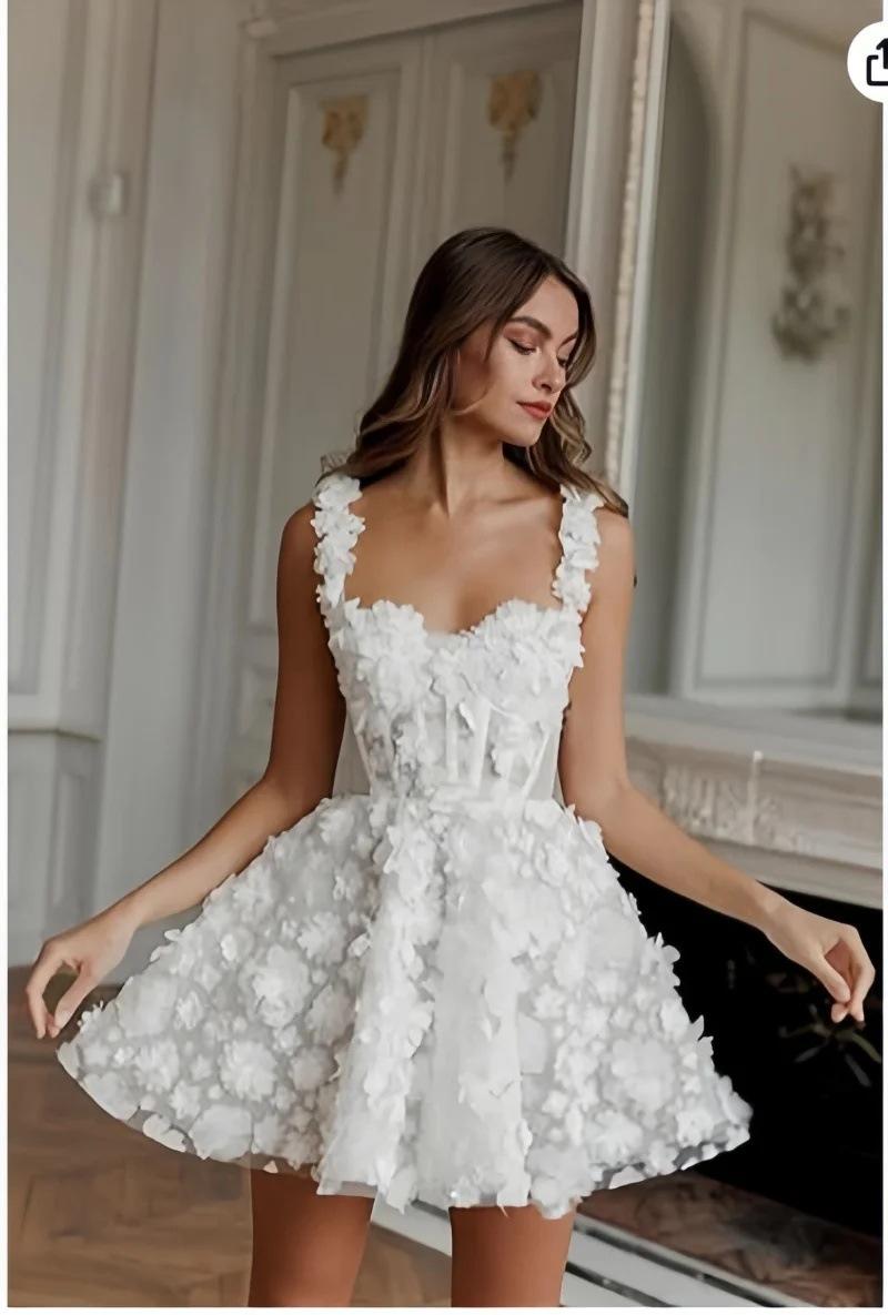 2026 New Arrival Spaghetti Strap Short Light Wedding Dress – Unique Design Bride Engagement Civil Ceremony Dress, Elegant High-End Minimalist Wedding Gown