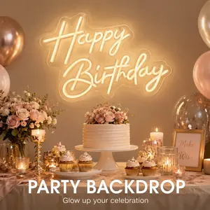 1 Pc Happy Birthday Neon Sign, Elegant Warm White Script Style LED Wall Light, Clear Acrylic Hanging Decor, USB Powered Celebration Backdrop Lamp for Dessert Table, Bedroom, Photo Booth, Party Room, Gift for Birthday Hosts and Family Event Home Wall Decor