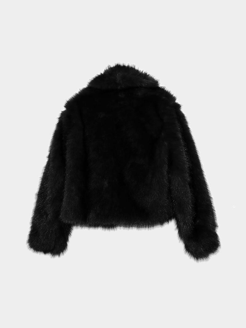 Women's Solid Color Faux Fur Jacket, Casual Fashionable Short Fuzzy Jacket for Fall & Winter, Women's Clothing for Daily Wear