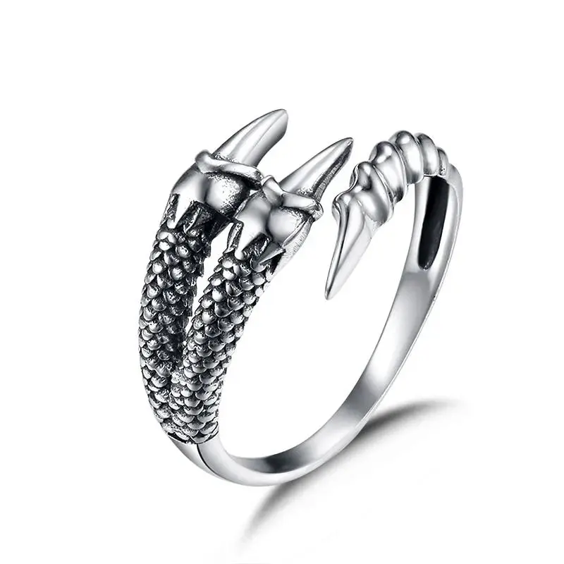 Unibabe 925 Sterling Silver Dragon Claw Opening S925 Ring Personalized Retro Thai Silver Jewelry Adjustable Cocktail Rings (HY)