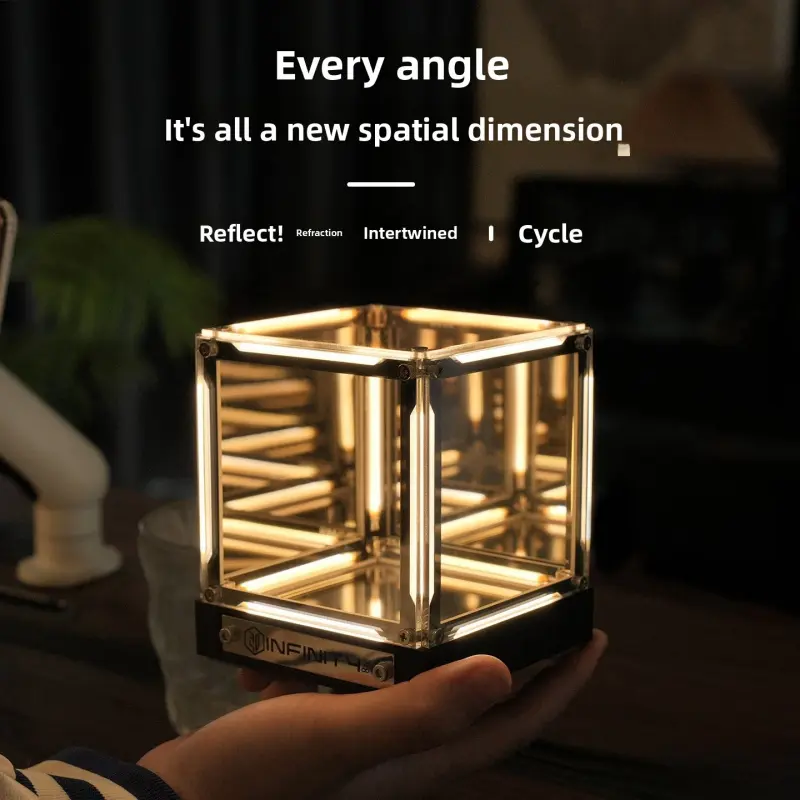 Four-dimensional space ambient light, gaming super cube, creative abyss night light, desktop technology design ornament, figurine lamp