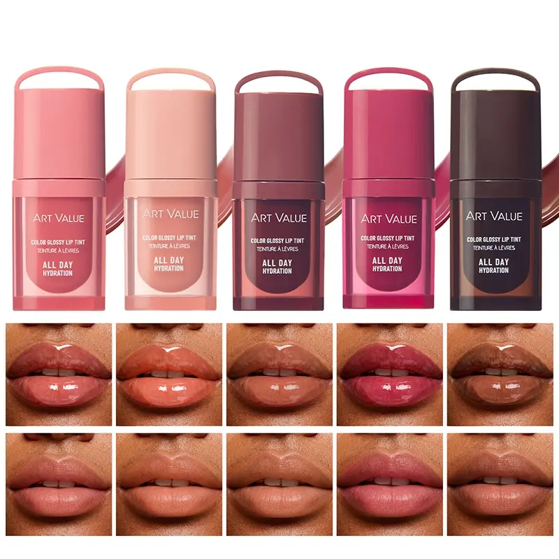Lightweight Silky Sheer Lip Gloss Plumping Lip Volumizer Dual Use Lip Stain Key Ring Portable Smooth Glide Long Wear Anti Transfer Hydrating Crystal Gel 5 Shades Hydrating Lip Glaze