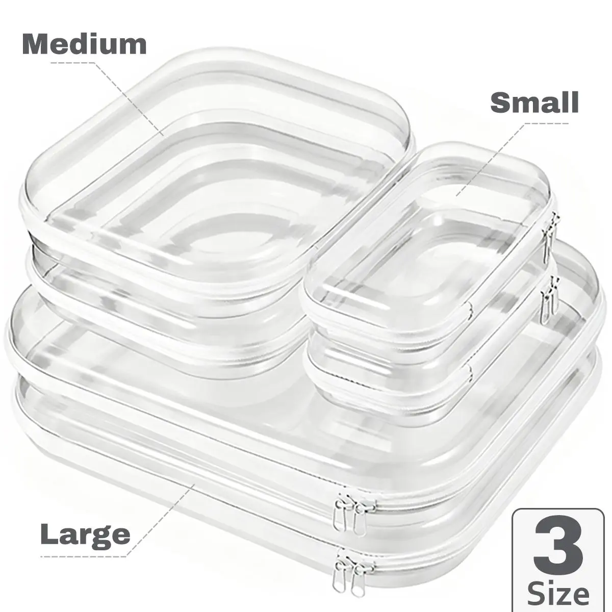 6 Pcs Clear Hard Zipper Case Hard Plastic Zipper Pouches Transparent Makeup Bag for Tools & Small Objects Girl Stuff Portable Travel Organizer Set Jewelry Box Toy Storage Bins Trinket Storage Organizer Box Large+Medium+Small (Clear,Three Sizes,white Pink)
