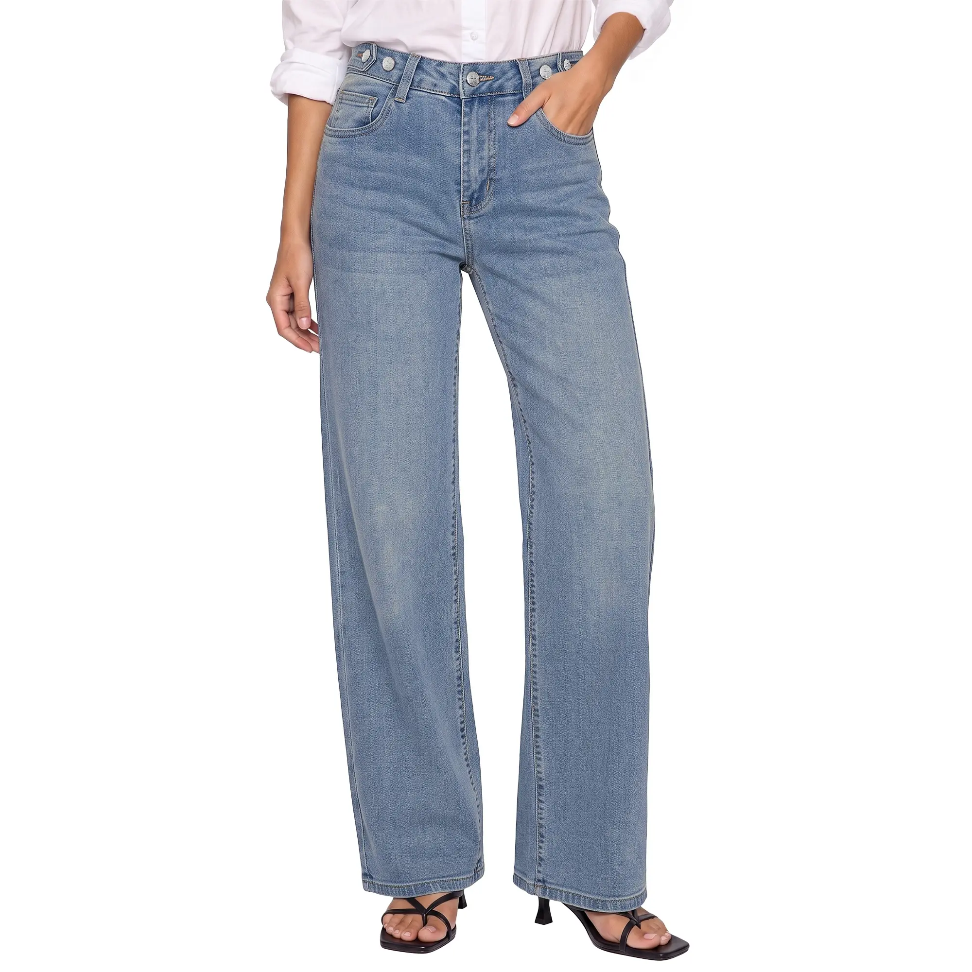 【NEW】GRAPENT Jeans for Women Wide Leg High Rise Cinch-Waist Stretchy Denim Pants | High Waisted, Adjustable Waist, Full Length, 30'' Inseam, 90s Baggy Straight, Great for Everyday Wear, Dressy Casual Outifts backtoschool
