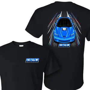 1320 Video Corvette C6 ZR1 Graphic T-Shirt, Bold Front and Back Blue Sports Car Print with Speed Line Design, Black High-Performance Style, Soft Cotton Blend Shirt, Streetwear Automotive Lifestyle Apparel for Men and Women, Corvette Enthusiast Gift