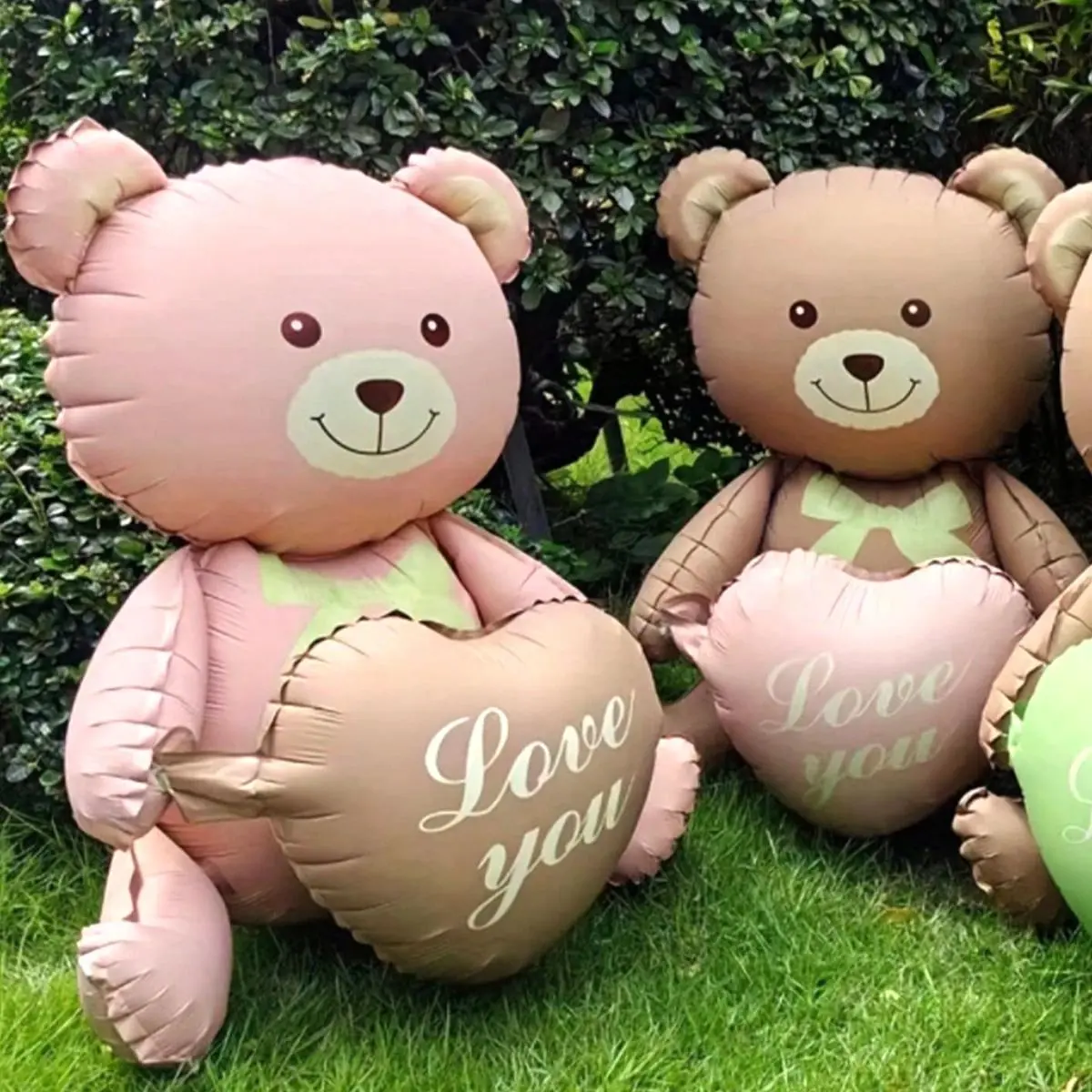 3D Matte Cute Heart-Shape Aluminum Film Bear Balloon, Happy Birthday Baby Shower Valentine's Day Decoration, Pink Balloons Party Gifts for Home Supplies Festive Events