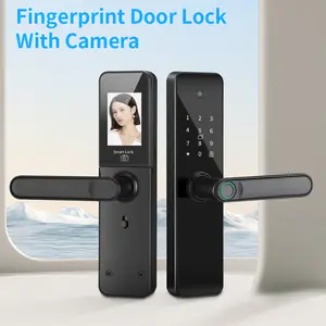 Smart door locks, biometric keyless entry locks, with app, remote unlocking, keyless entry locks, fingerprint door locks, with numeric keypad, IC card, virtual PIN, and wide-angle camera; suitable for homes, rental properties, and offices; easy to install