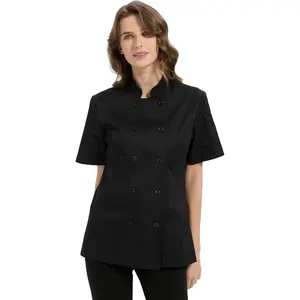 Women Short Sleeve Lightweight Chef Coat Chef Jacket For Women Chef Clothes Uniform for Kitchen Restaurant Bakery