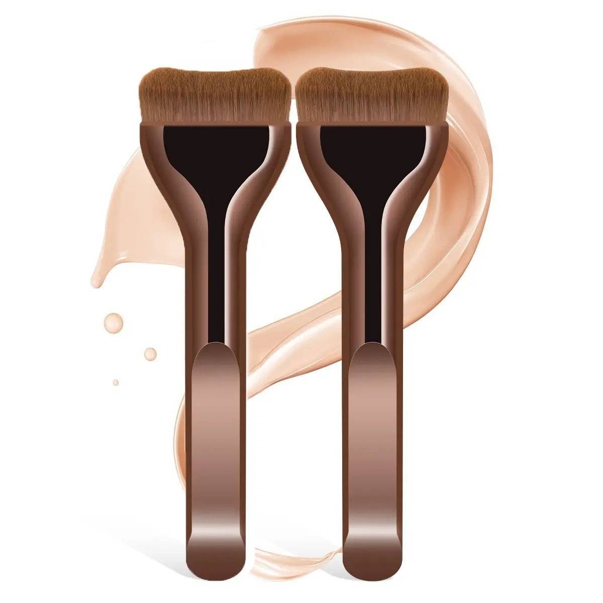 1Pc Flat Liquid Foundation Makeup Brush, 3 Optional Electroplated Gold Silver Brown Handles, Soft No Streak Synthetic Bristles Contour Base Applicator, Professional Cosmetic Tool For Cream Liquid Daily Makeup