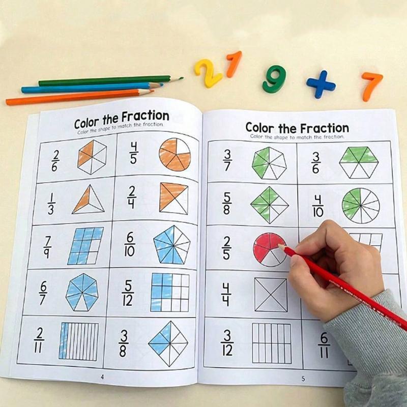 Basic Fraction Learning Workbook for Grades 3-4, Durable Paper Material with Rich Illustrations, Educational Tool for Teenagers, Math Practice Book, Visual Learning Tools