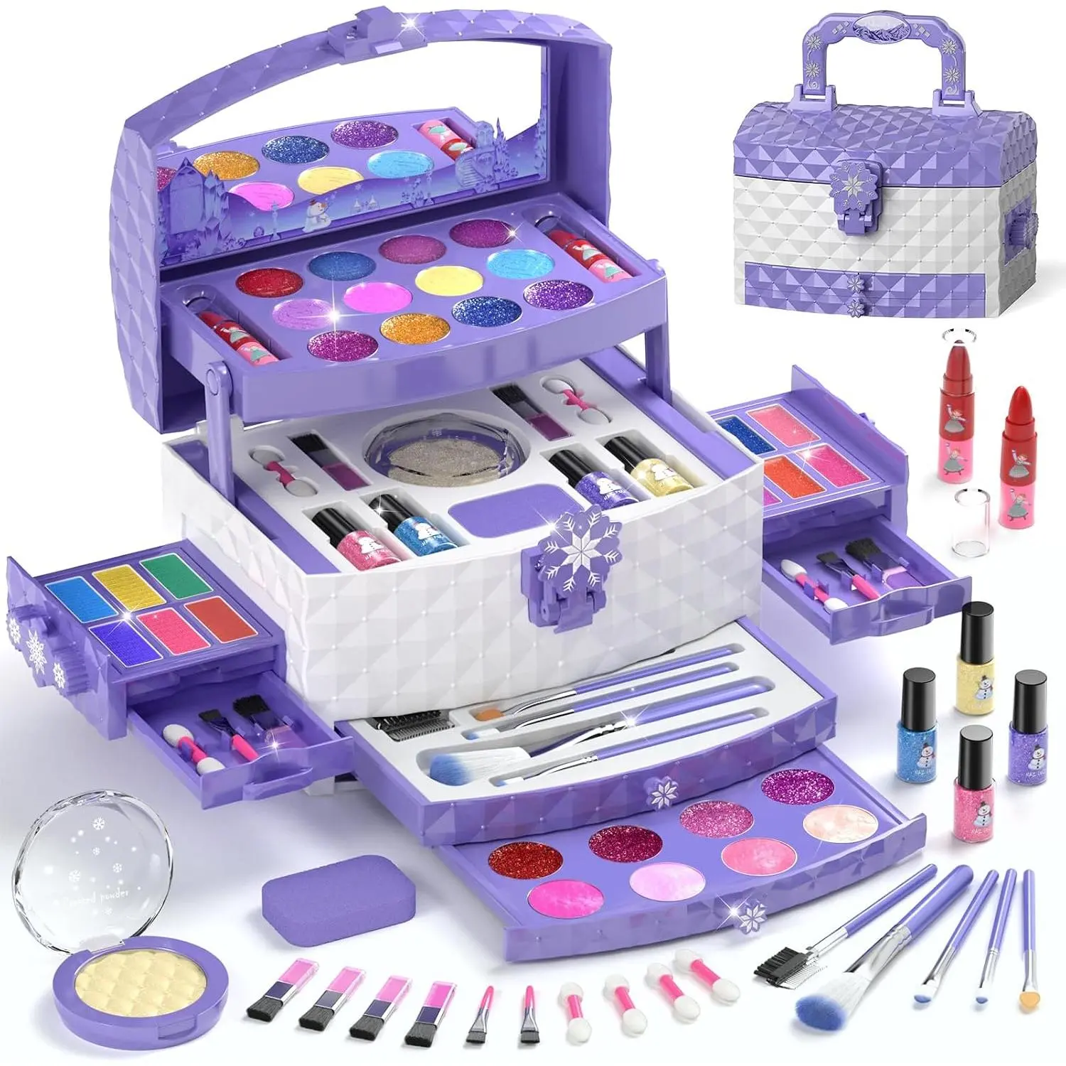 Kids Makeup Set for Girl 56 Pcs Washable Real Cosmetic, Non-Toxic Frozen Toys Toddler Makeup Kit, 2026 New CPF Sustainable Materials Birthday Gift for 3 4 5 6 7 8 9 10 11 12 Year Old Girls