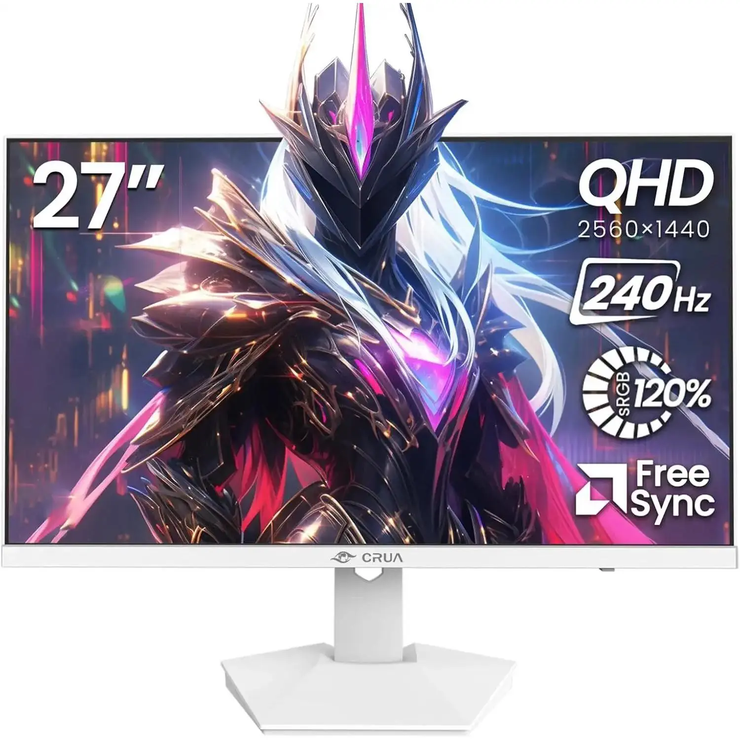 CRUA 27'' 240Hz Monitor QHD 1440P, White Computer Screen for Gaming & Streaming, Built-in Speakers, Wall Mount