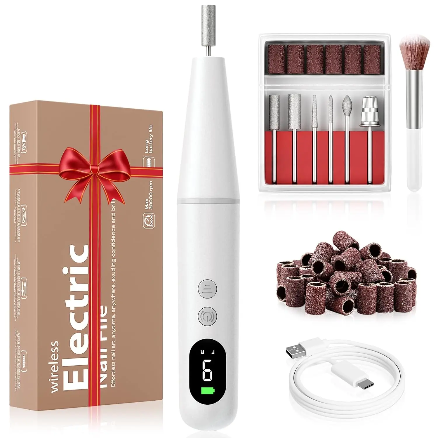 Electric Nail Drill Kit, Electric Nail File Cordless Nail Drill Machine for Acrylic Gel Dip Powder Nails, Professional Portable Manicure Pedicure Rechargeable Lightweight for Home Salon Use
