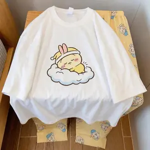2Pcs Anime Chiikawa Homewear Usag Pajama Set Hachiware Round Neck Tops and Pants Set Cute Cartoon Household Clothes Set Gift