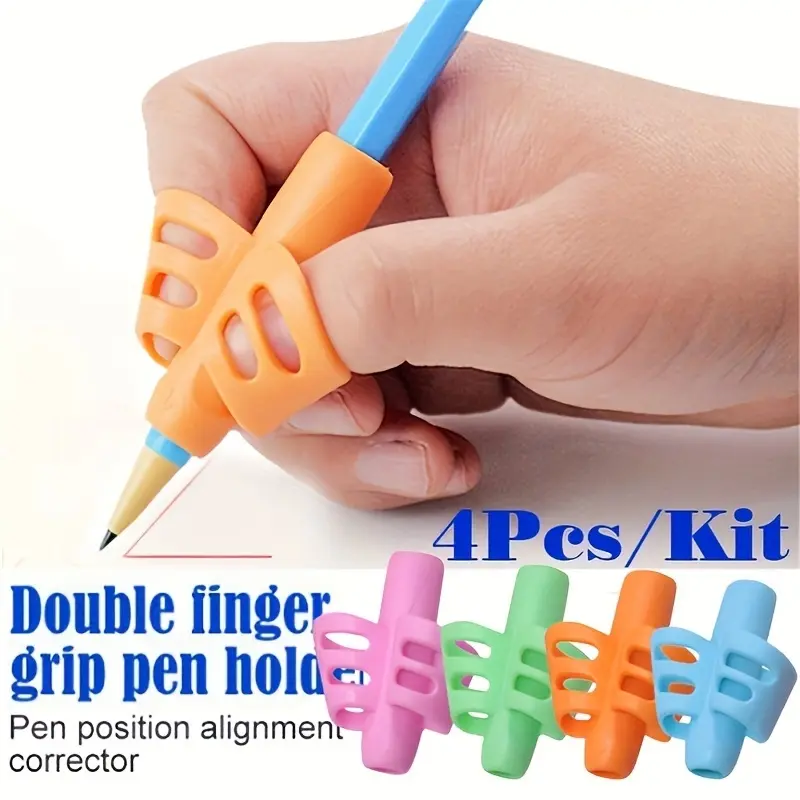 4pcs Multi-color Pencil Holder for Primary School Students Children's Stationery Soft Glue Writing Posture Corrector Pen Holder for Writing Posture Correction Office Supplies Classroom Supplies Desk Supplies