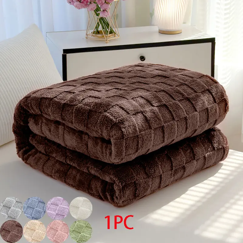 New Solid Color Checkered Jacquard Blanket, Soft Warm Comfortable Skin-Friendly Non-Pressing, Suitable for Bedroom Living Room Office Nap Sofa
