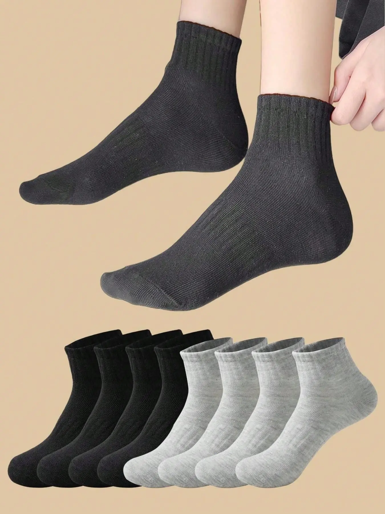 6/8/10 Pairs Solid Mid-Calf Socks, Unisex Couple Sports Socks, Comfortable Soft Absorbent Sweat-Wicking, Daily Outdoor Wear