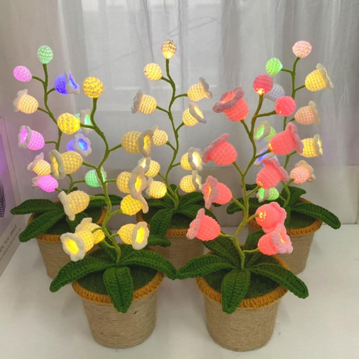 Handmade Crocheted Halloween Lily of the Valley LED Lantern Multi-color lighting   DIY Spooky Card  Pumpkin Party Prop/Christmas Decor/Heartfelt Valentine's Gifts/Mother’s Day Gift Handmade Flower Lamp Bedside Nightlight