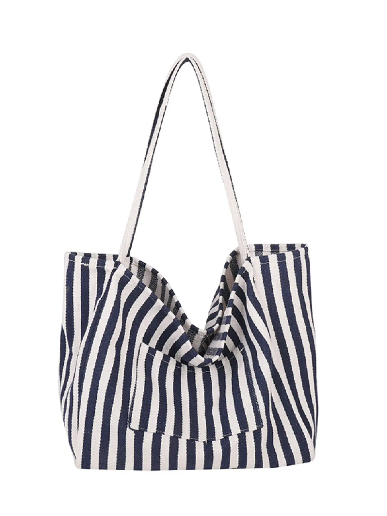 Women's Spring Summer Striped Slouchy Tote Bag, Large Capacity Canvas Shoulder Bag, Casual All-Season Tool Bag for Work & Daily Use