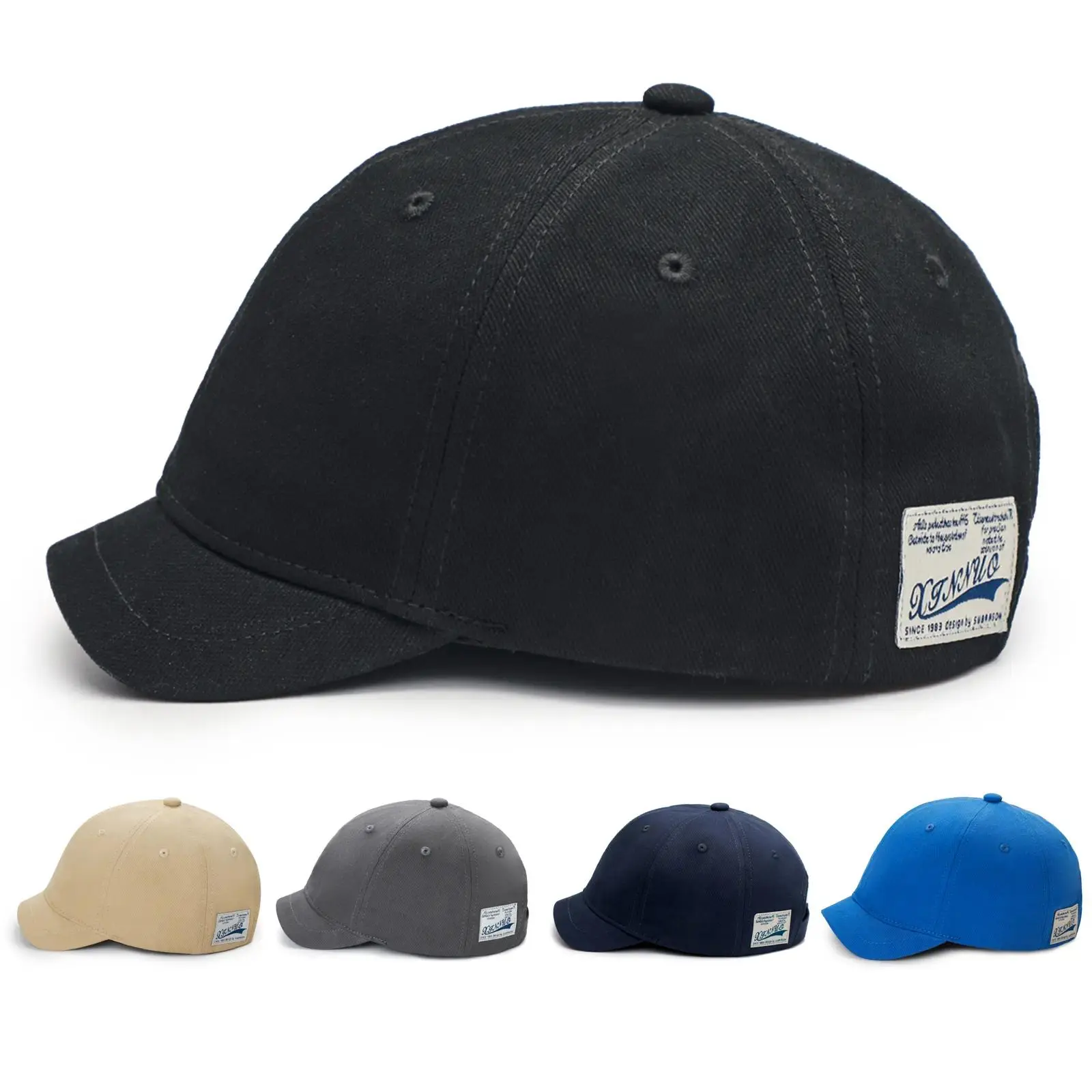 Vintage Cotton Dad Hat with Woven Patch, Unisex Low Profile Short Brim Cap with Adjustable Strap for Casual & Street Style, Low Profile Hat, Casual Wear, Men's Accessories, Accessories For Women