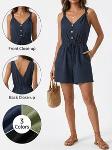 Summer New Casual Vacation Style One-Piece Pants, Solid Color Textured Knot Strap Short Pants, Trendy and Comfortable Summer