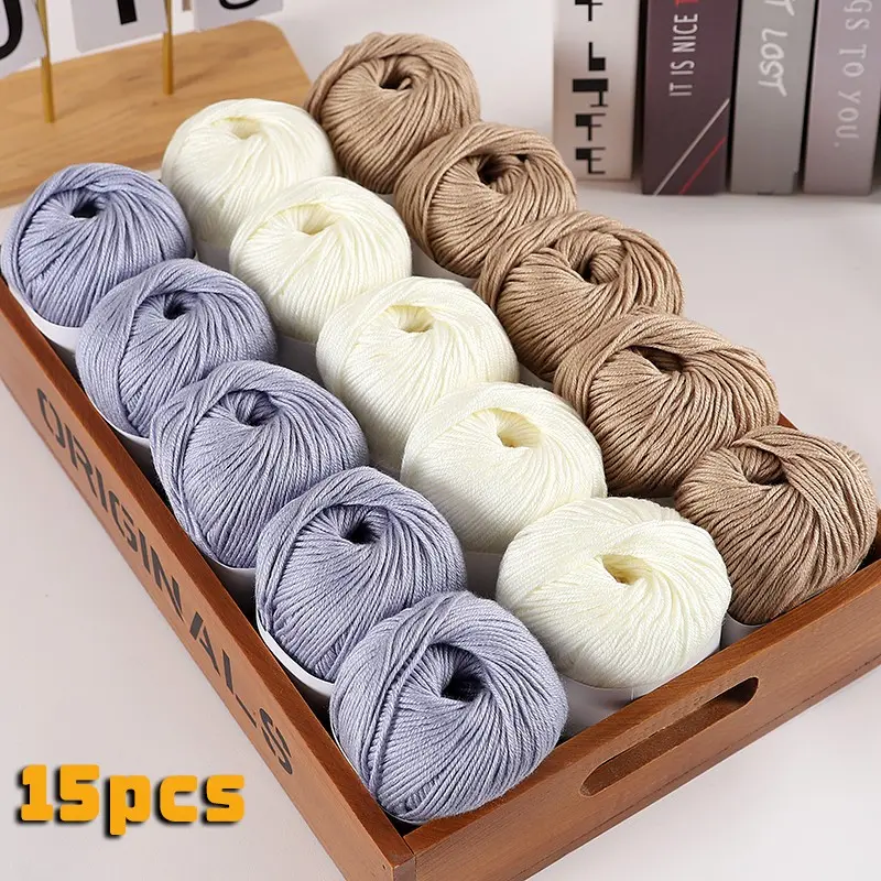 15-Pack Luxury Silk Blend Yarn, Soft Skin-Friendly Wool & Silk Acrylic Knitting Thread, Ideal for Sweaters, Scarves, Hats, Multiple Colors Available