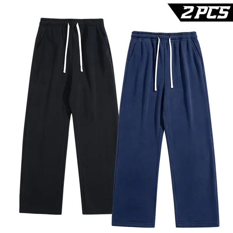 2 Pack Men's Wide Leg Sweatpants, Open Bottom Casual Jogger Pants with Adjustable Drawstring Waist and Pockets for Walking, Training, Travel, Errands, Lounging and Everyday Outfits