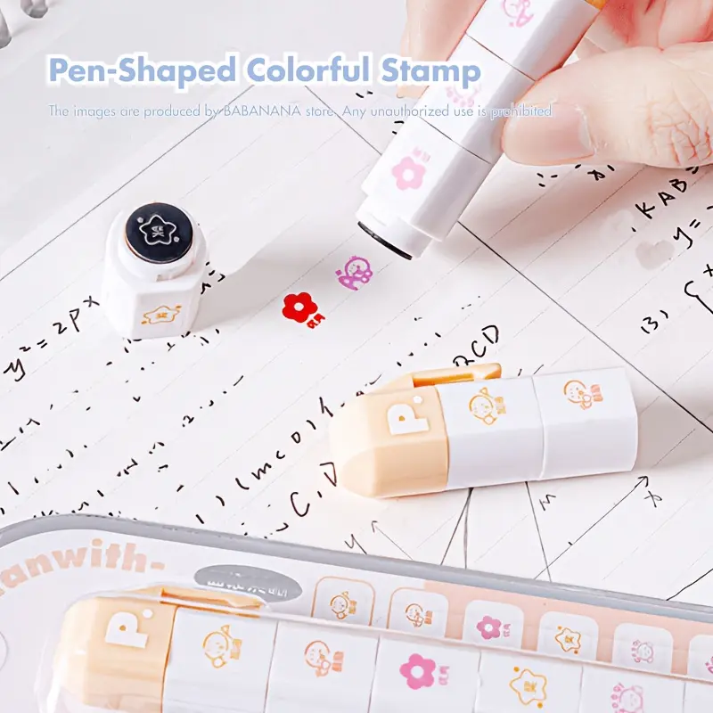 1-Pack, Multi-Stamp Stamp Pen - Cute Plan Stamp Set for Diaries, Memorials, and K-Pop Fans