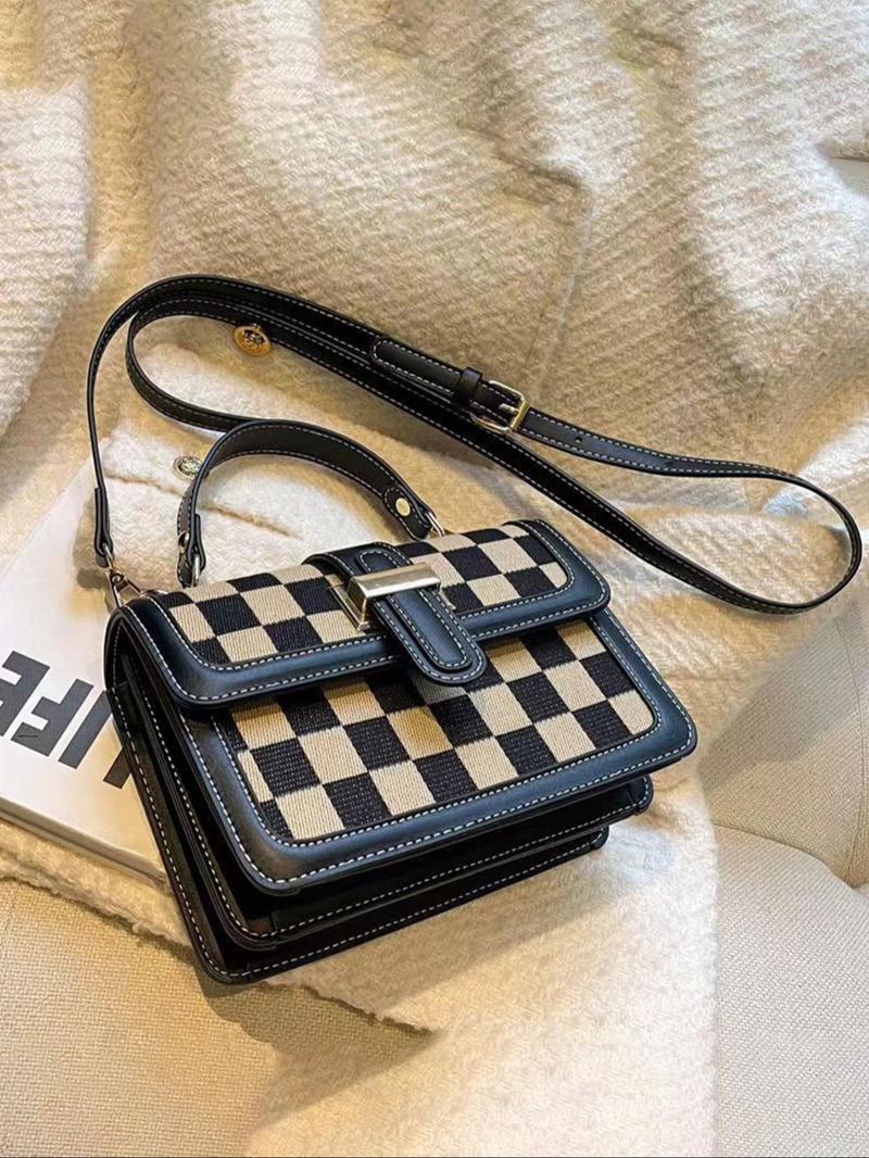 Women's Fashionable Plaid Pattern Crossbody Bag, Casual PU Leather Shoulder Bag for Daily Used, Trendy Versatile High-quality Daily Commuting Bag, Unique Bags, Handbag Sling Bag, Fashionable Patterned Bag