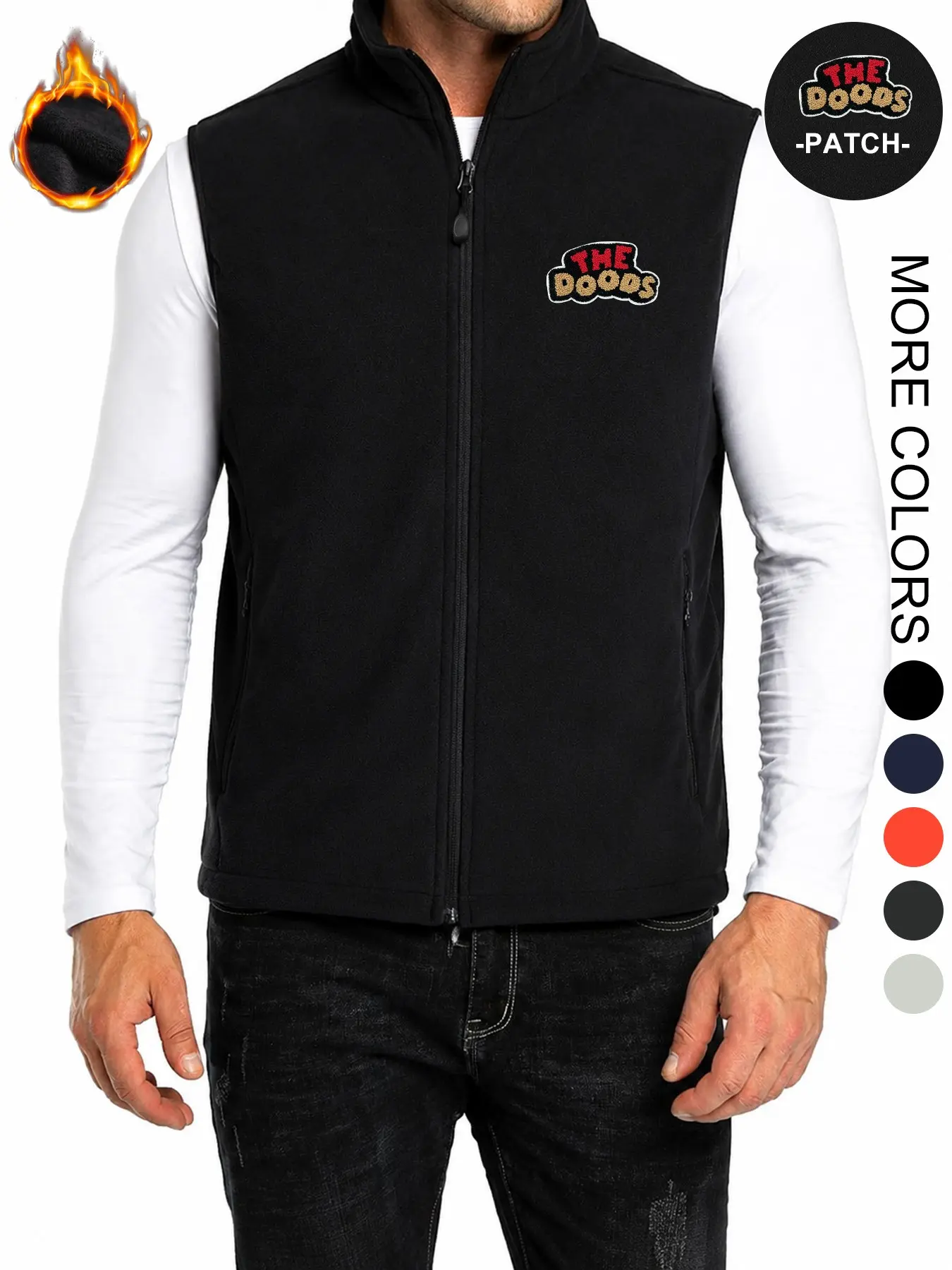 Men's Soft Warm Fleece Vest Sleeveless Outerwear Jacket, Full Zip Stand Neck Custom Embroidered Patch Bodywarmer for Winter Golf Travel Daily Wear