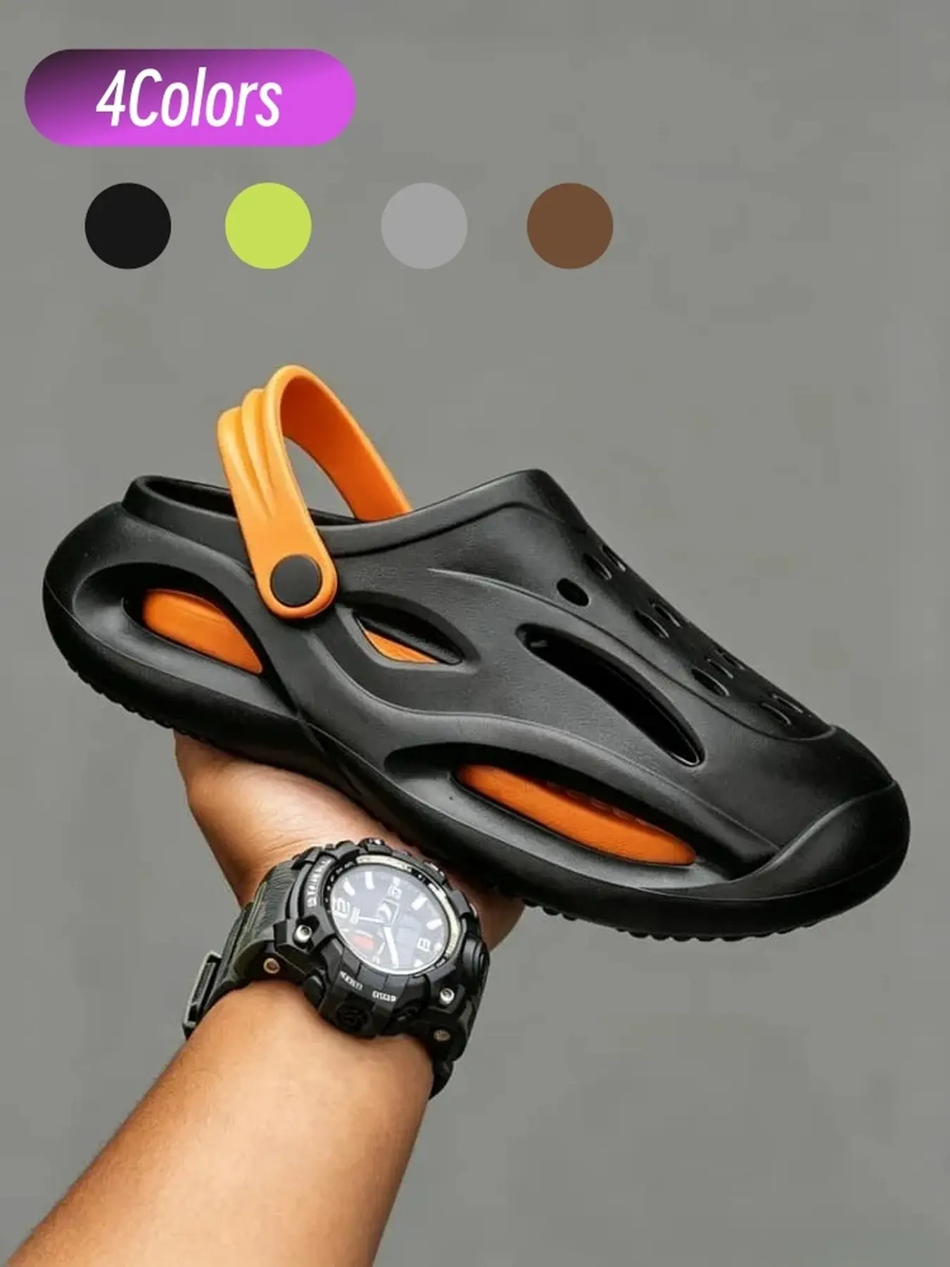 Street Functional Style Unisex Color Block Hollow Closed Toe Slides One-piece EVA Rotatable Heel Strap Dual Wear Design Thick Elevated Cushioned Anti-slip Sole Sandals For Commute Skate Home Beach Car Wash