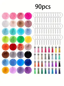 90 Piece Keychain Decoration Set, Colorful Tassel Keychains, Four-Ring Chains, DIY Creative Wallet Accessories, Craft Kit, Party Planner