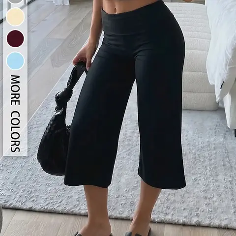 Women's Loose Fit Straight Leg Pants, High Elasticity Breathable Casual Wear, Ideal for Yoga & Daily, Comfortable Mid Waist Design, Wide Leg, Bottom, Athleisure Fitness Pants