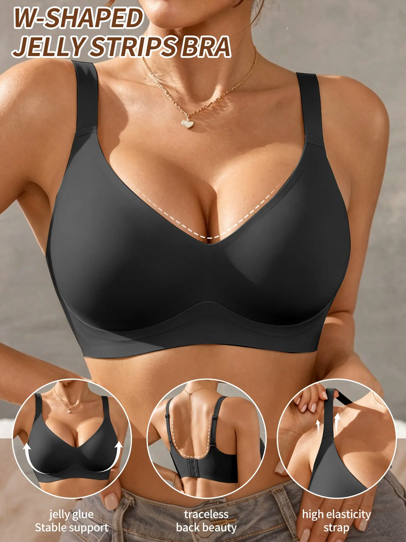 1/2 Pack Jelly Bra no Underwire for Women, Simple and Comfortable Adjustable Push-Up Bralettes Seamless Tshirts Bras Deep V Everyday Daily Bras