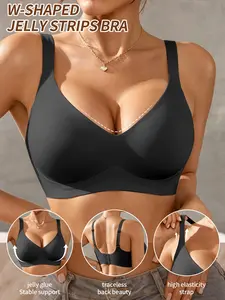 1/2 Pack Jelly Bra no Underwire for Women, Simple and Comfortable Adjustable Push-Up Bralettes Seamless Tshirts Bras Deep V Everyday Daily Bras