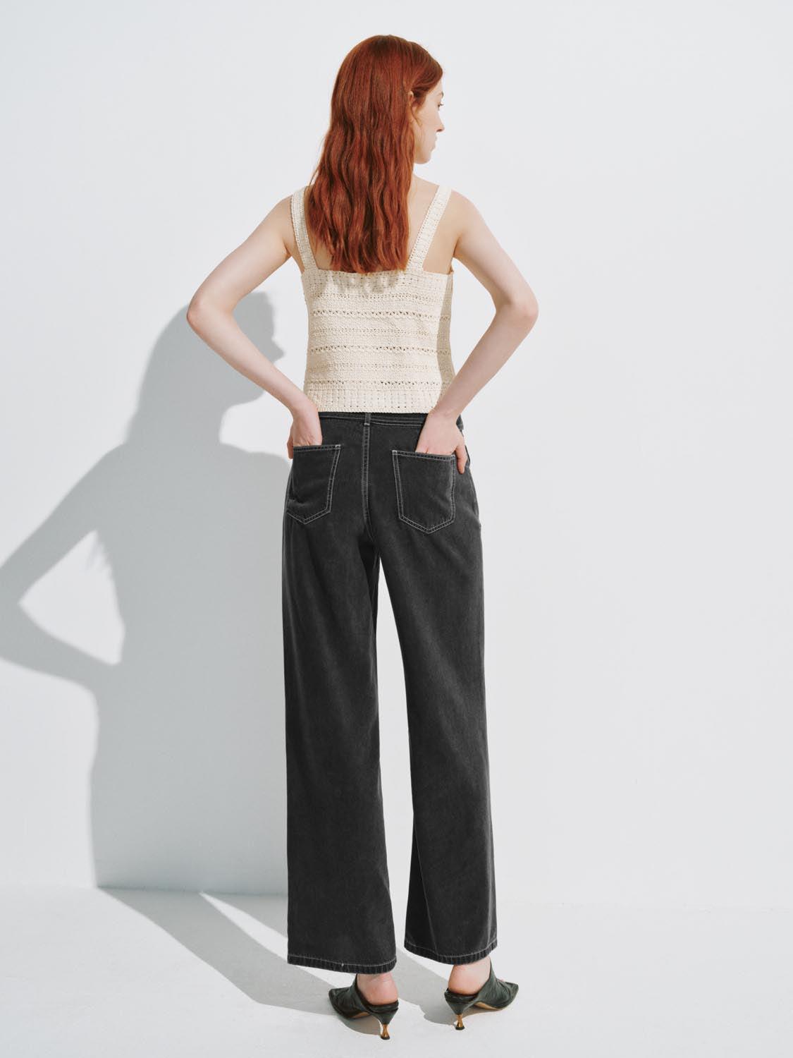 URBAN REVIVO 2026 Summer Women's Retro Stylish Belted Lyocell Wide-Leg Jeans