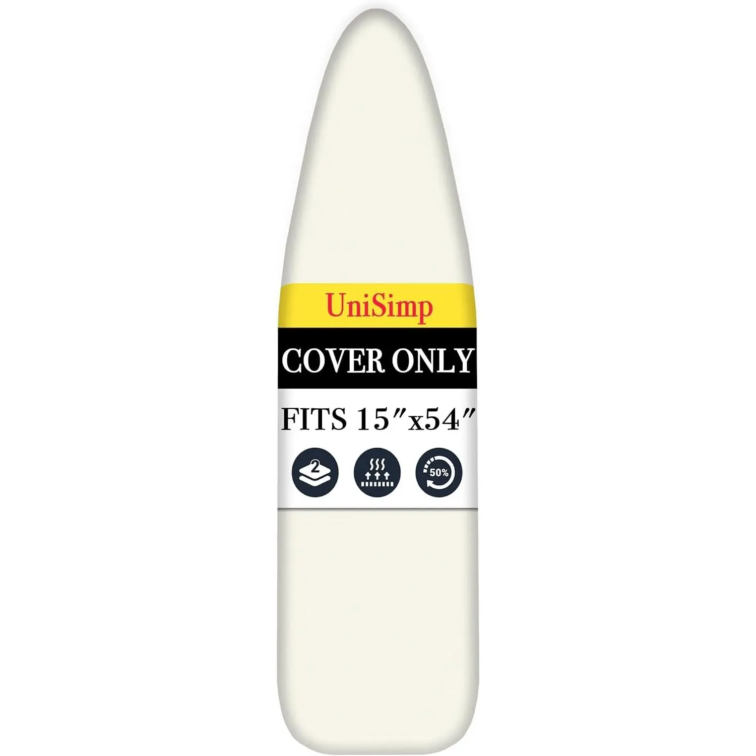 UniSimp Ironing Board Cover and Pad 15"x54" Extra Thick Natural Cotton, Scorch and Stain Resistant Padding,Standard Size Iron Board Cover with Fasteners Heavy Duty Elastic Edge, Beige