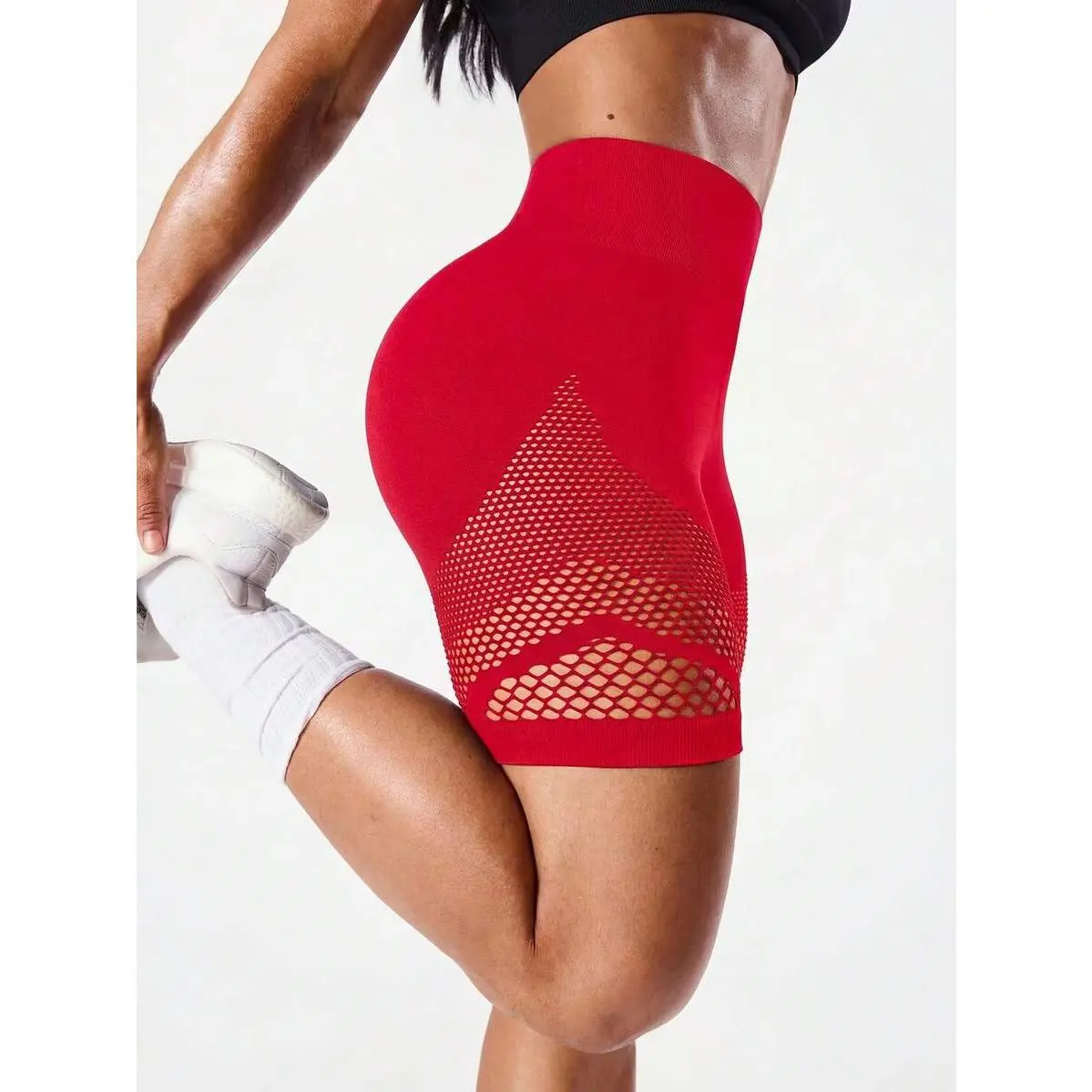 1pc Moisture-Wicking Mesh Design Black Workout Shorts, Seamless Fitness/Yoga,back,pocket,,cycling,,2-in-1,footy,huipil