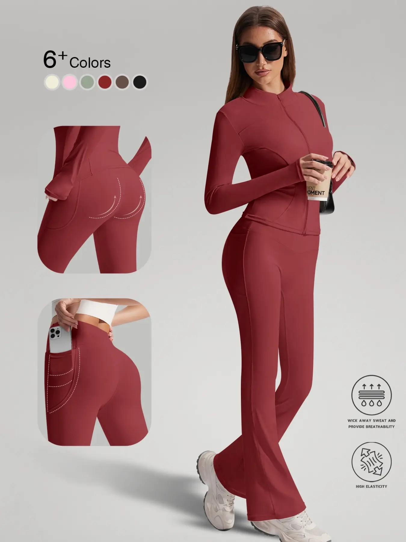 Women's Sporty Long Sleeve Jacket and High-Waist Yoga Pants Set, Quick-Dry, Slim-Fit, Plain Design, Ideal for Daily Wear, Running, Cycling, Sportswear Set, Activewear Set
