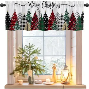 Christmas Valances for Kitchen Windows, Christmas Tree Valances for Window,  Valance Curtain, Rod Pocket Window  Valance for Kitchen, Bathrooms, Living Room, 54 x 18 in